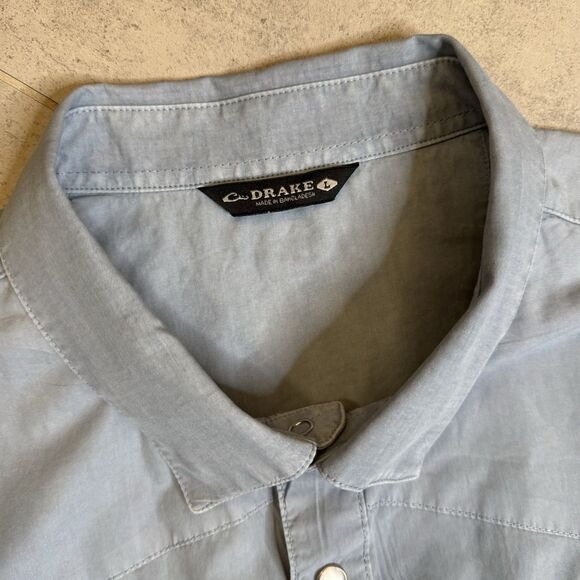 Drake Cinco Ranch Western Acid Wash Snap Shirt Dusty Blue Men’s Large - Picture 2 of 11
